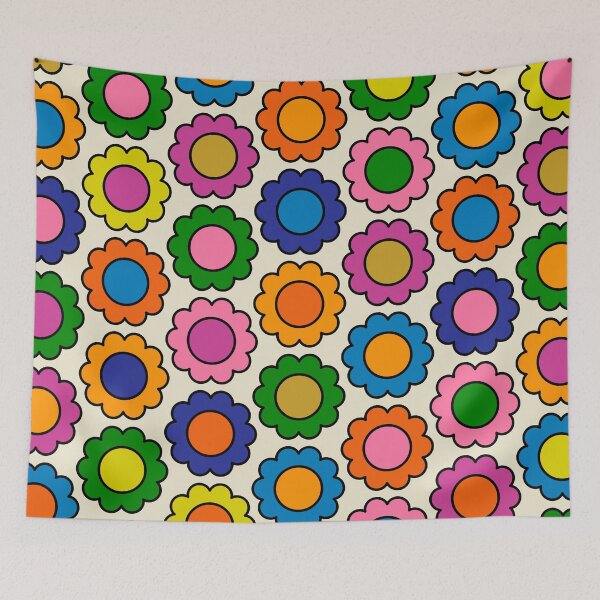 Item preview, Colorful Flowers Happy Retro Pattern designed and sold by kierkegaard.
