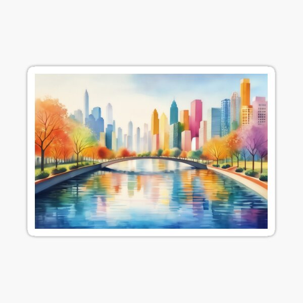 Waterscape Whimsy: A Dreamy City Dive Sticker
