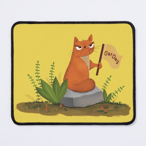 Item preview, Angry cat on a stone in the field celebrating cat day with a flag  designed and sold by Martapp.