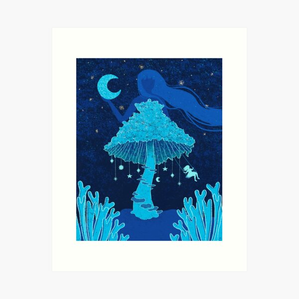 Item preview, Magical Celestial Mushroom Goddess | Dreamy Stars Moon and Mushroom | Blue Moon | Original Piece by RubleTrillions x HeyKaylaLynn designed and sold by Hey Kayla Lynn x RubleTrillions.