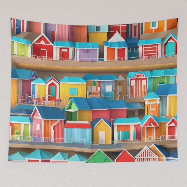 Item preview, Origami Art - Seaside Serenity: Beach Huts by the Coastal Horizon designed and sold by ArtfulFolds.