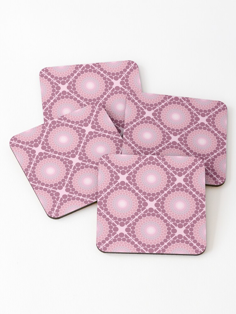 Coasters (Set of 4), Radiant Dusky Rose Dot Mandala Diamond Tile designed and sold by Triplicate Limited