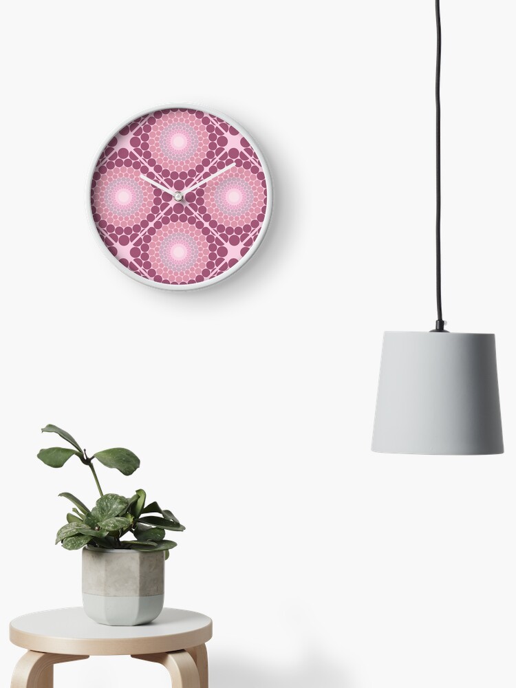 Clock, Radiant Dusky Rose Dot Mandala Diamond Tile designed and sold by Triplicate Limited