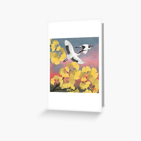 Item preview, Japanese Crane Flight Across an Evening Sky designed and sold by ShellyPenko.