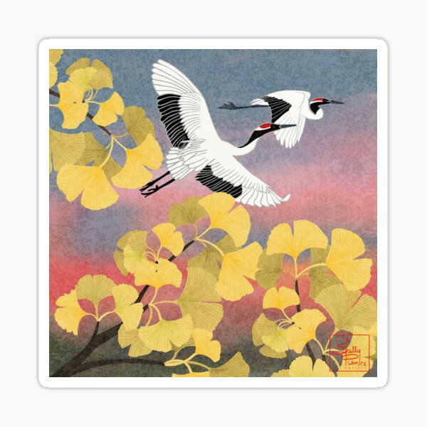 Item preview, Japanese Crane Flight Across an Evening Sky designed and sold by ShellyPenko.