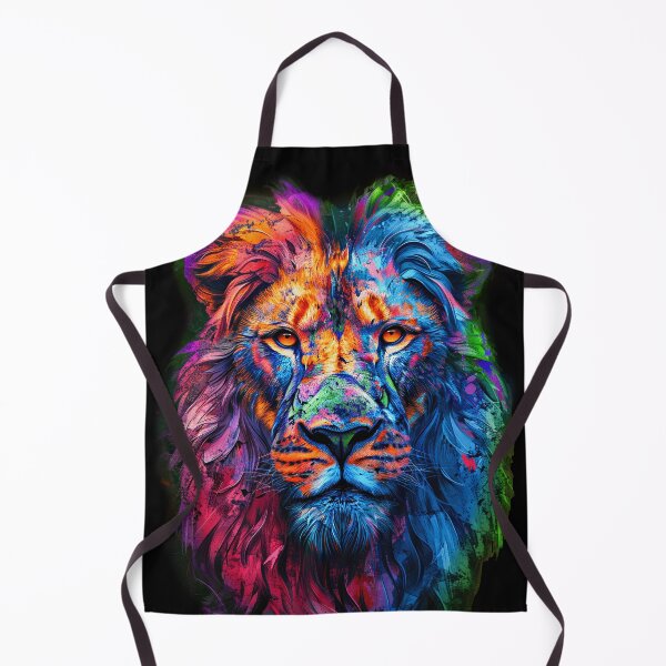 Item preview, the head of a colorful lion, with different colors of paint, in the style of neon-infused digitalism designed and sold by MagicColorPrint.