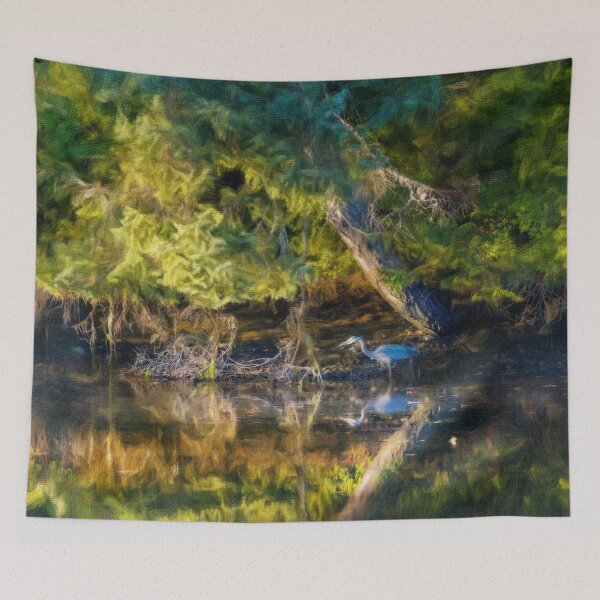 Item preview, great blue heron walking along a dark pool  designed and sold by Taya Johnston.