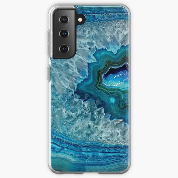 Teal Aqua Turquoise Blue Rock Agate Mineral Crystals Pattern Samsung Galaxy Soft Case