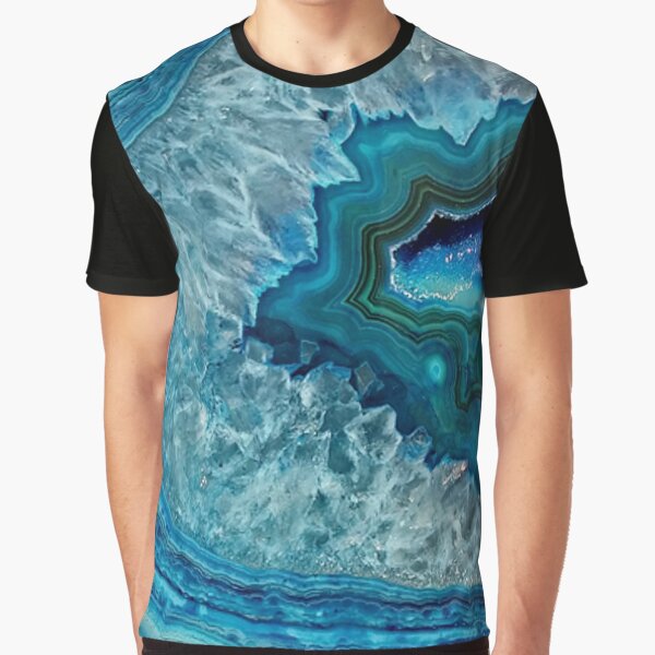 Teal Aqua Turquoise Blue Rock Agate Mineral Crystals Pattern Graphic T-Shirt