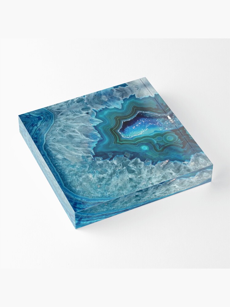 Alternate view of Teal Aqua Turquoise Blue Rock Agate Mineral Crystals Pattern Acrylic Block