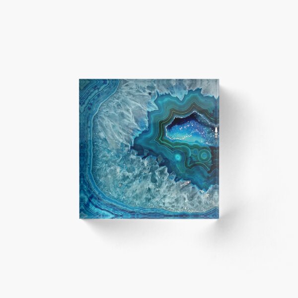 Teal Aqua Turquoise Blue Rock Agate Mineral Crystals Pattern Acrylic Block