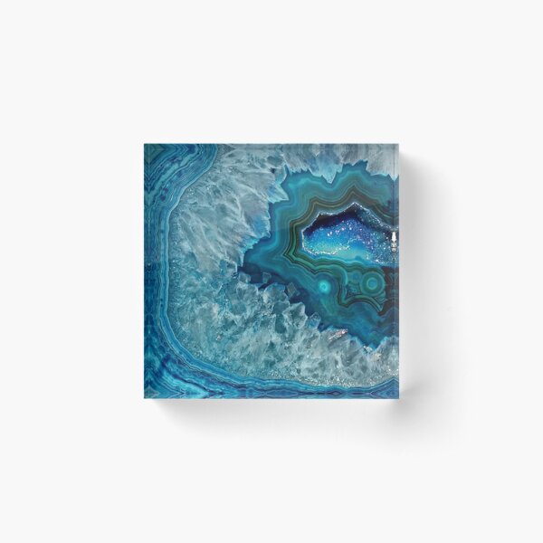 Teal Aqua Turquoise Blue Rock Agate Mineral Crystals Pattern Acrylic Block