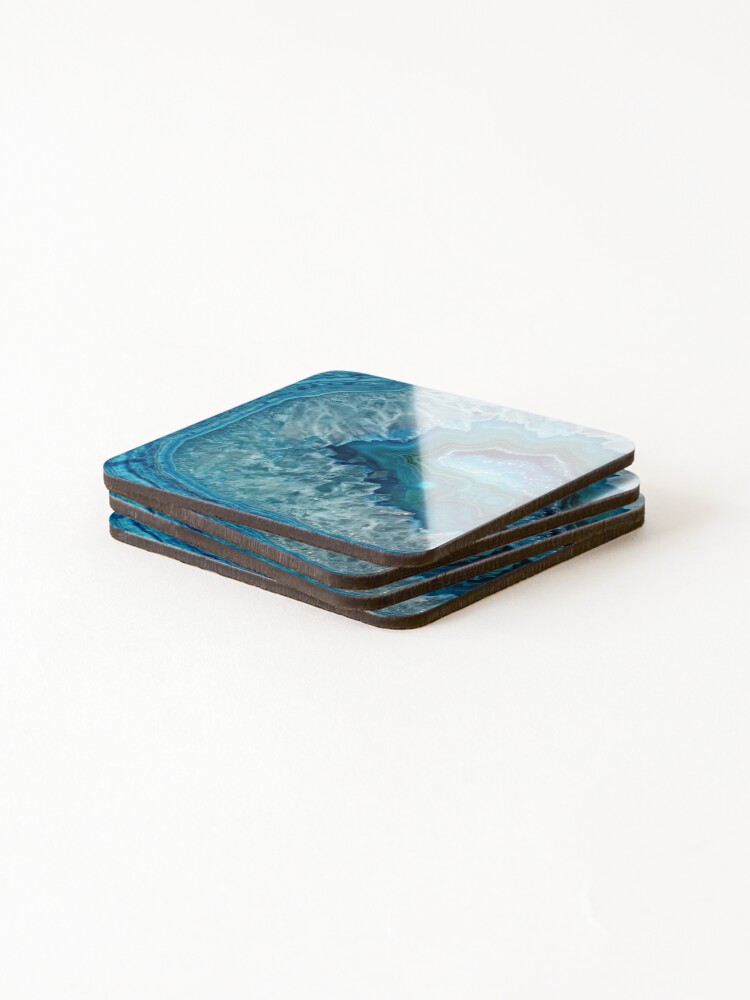 Alternate view of Teal Aqua Turquoise Blue Rock Agate Mineral Crystals Pattern Coasters (Set of 4)