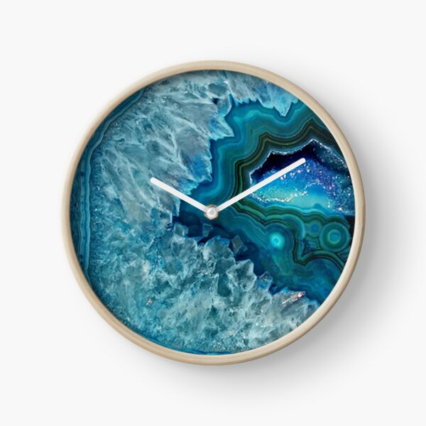 Teal Aqua Turquoise Blue Rock Agate Mineral Crystals Pattern Clock