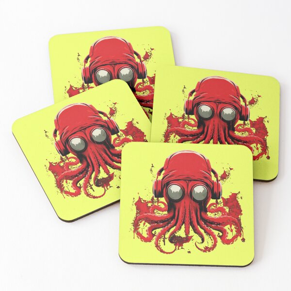 Item preview, Red Headphone-Wearing Octopus Art designed and sold by Obsidian Ink by Wilshire.