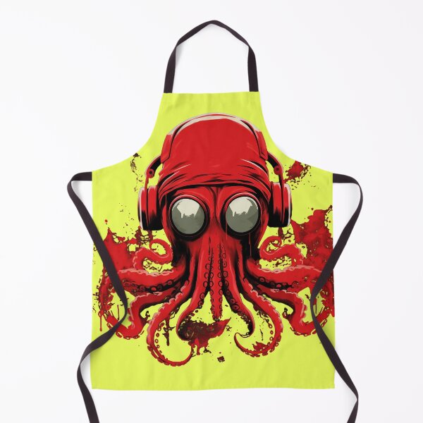 Item preview, Red Headphone-Wearing Octopus Art designed and sold by Obsidian Ink by Wilshire.