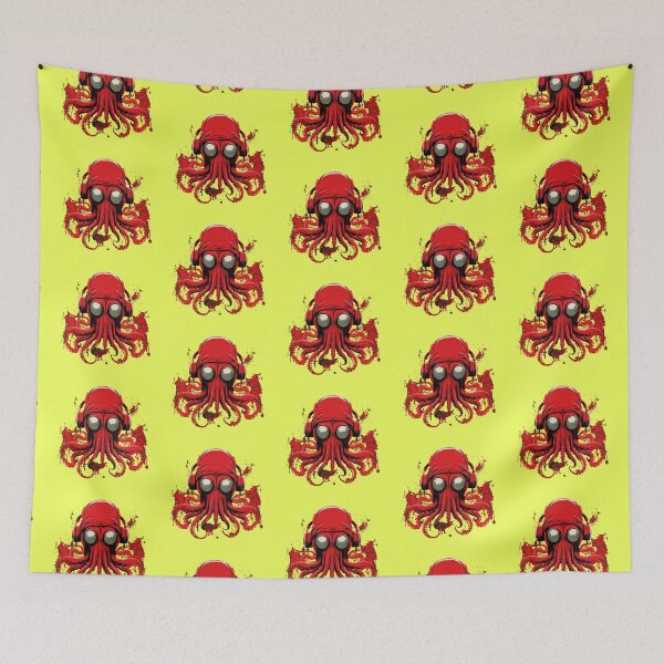 Item preview, Red Headphone-Wearing Octopus Art designed and sold by Obsidian Ink by Wilshire.