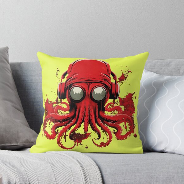 Item preview, Red Headphone-Wearing Octopus Art designed and sold by Obsidian Ink by Wilshire.