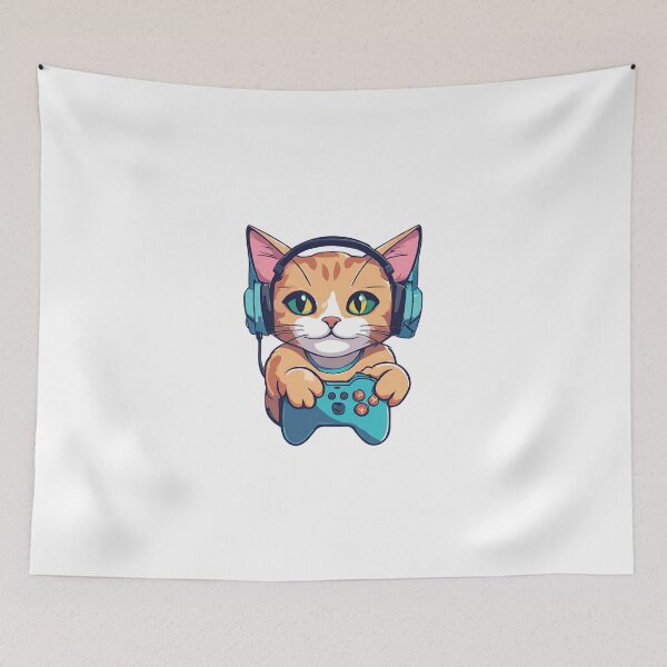 Item preview, Gamer Cat Playing Video Games designed and sold by Majestic Paws.