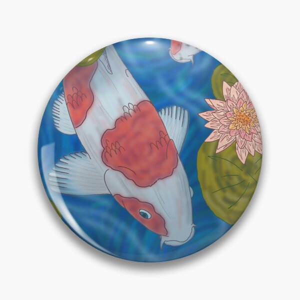 Item preview, Koi fish waterlily pond Japanese digital drawing designed and sold by Beardraws18.