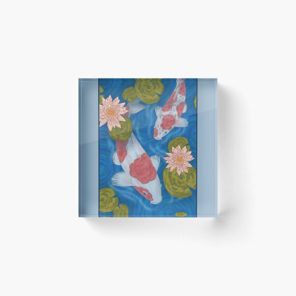 Item preview, Koi fish waterlily pond Japanese digital drawing designed and sold by Beardraws18.