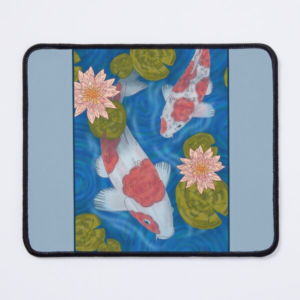 Item preview, Koi fish waterlily pond Japanese digital drawing designed and sold by Beardraws18.