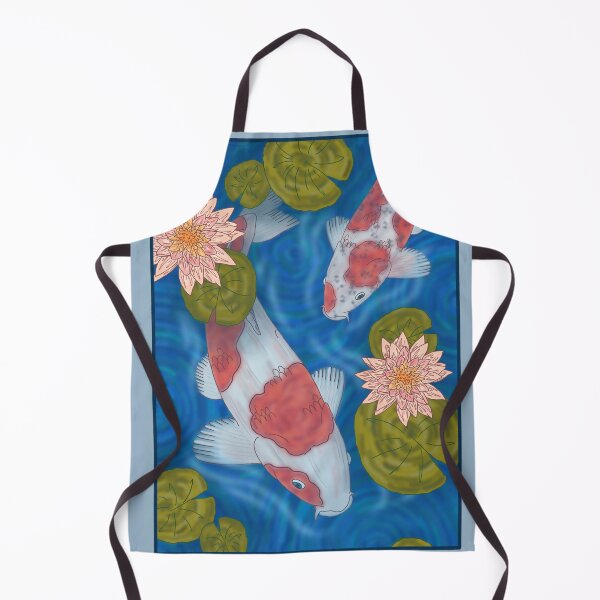 Item preview, Koi fish waterlily pond Japanese digital drawing designed and sold by Beardraws18.