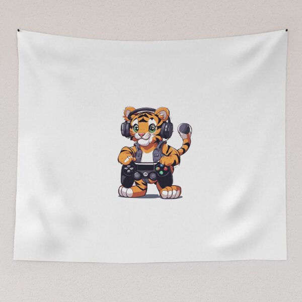 Item preview, Gamer Tiger Playing Video Games designed and sold by Majestic Paws.