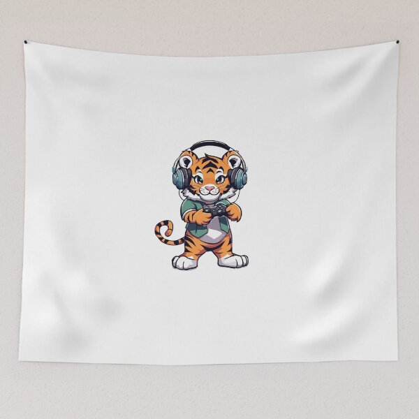 Item preview, Gamer Tiger Playing Video Games designed and sold by Majestic Paws.