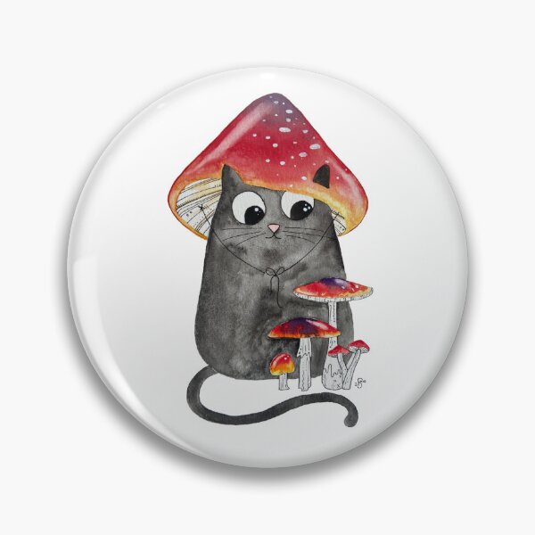 Item preview, Black Cat with Red Mushroom Hat designed and sold by Hannah Smolensky.