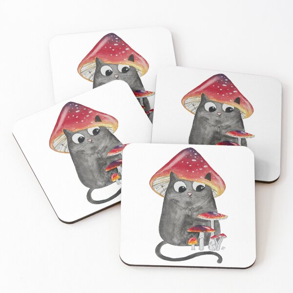 Item preview, Black Cat with Red Mushroom Hat designed and sold by Hannah Smolensky.
