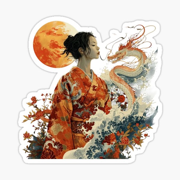 Woman with Japanese Dragon Sticker