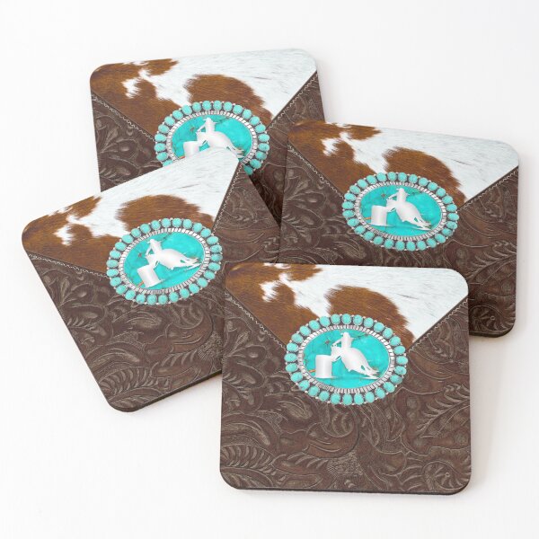 Item preview, Turquoise & Silver Barrel Racer on Stitched Leather and Cowhide  designed and sold by whds.