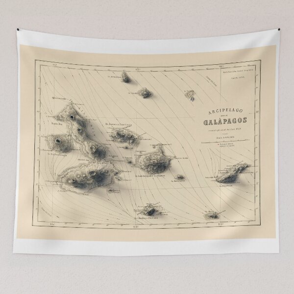 Item preview, 1883 Galapagos, Ecuador, Shaded Relief Map 3D digitally-rendered designed and sold by ThinkAboutMaps.