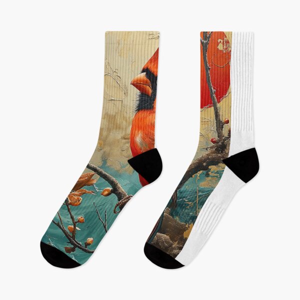 Item preview, Northern cardinal standing in turquoise water with a red sun designed and sold by Rockwpapart.