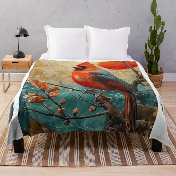 Item preview, Northern cardinal standing in turquoise water with a red sun designed and sold by Rockwpapart.