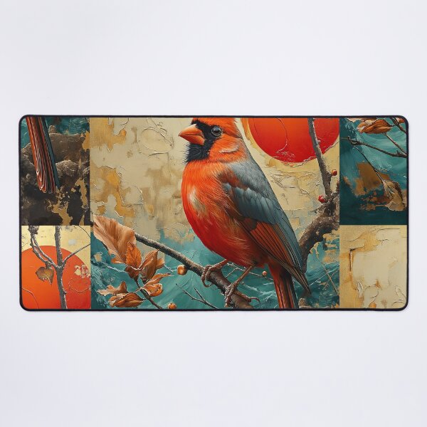 Item preview, Northern cardinal standing in turquoise water with a red sun designed and sold by Rockwpapart.