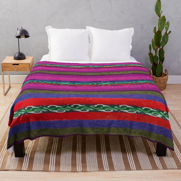 Item preview, Purple mexican blanket poncho stripes vibrant embroidery maximalist decor designed and sold by T-Mex.