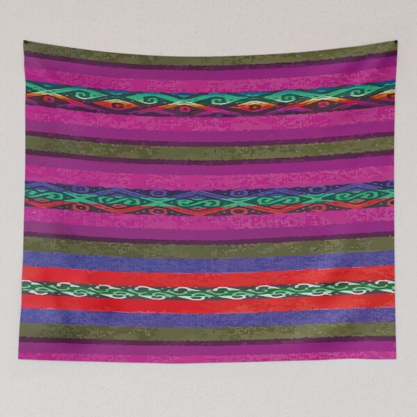 Item preview, Purple mexican blanket poncho stripes vibrant embroidery maximalist decor  designed and sold by T-Mex.