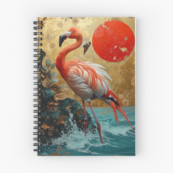 Item preview, Flamingo standing in turquoise water with a red sun designed and sold by Rockwpapart.