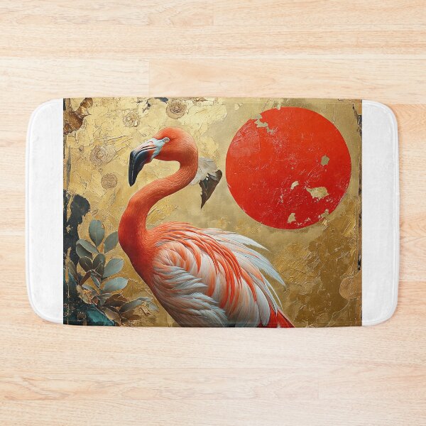 Item preview, Flamingo standing in turquoise water with a red sun designed and sold by Rockwpapart.