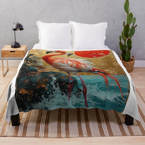Item preview, Flamingo standing in turquoise water with a red sun designed and sold by Rockwpapart.