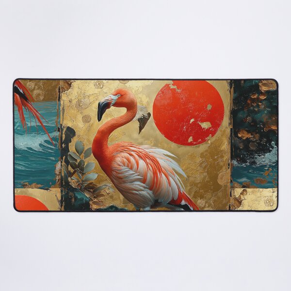 Item preview, Flamingo standing in turquoise water with a red sun designed and sold by Rockwpapart.