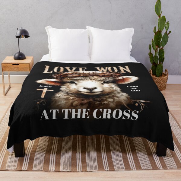 Item preview, Love Won At The Cross, Jesus Lamb of God, Lamb Wearing a Crown of Thorns Art designed and sold by Faithloveshop.