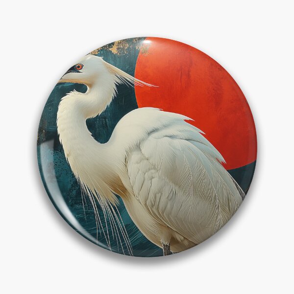 Item preview, Egret standing in turquoise water with a red sun designed and sold by Rockwpapart.