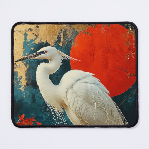 Item preview, Egret standing in turquoise water with a red sun designed and sold by Rockwpapart.