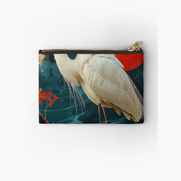 Item preview, Egret standing in turquoise water with a red sun designed and sold by Rockwpapart.