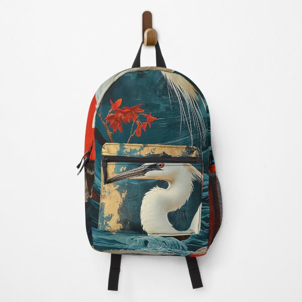 Item preview, Egret standing in turquoise water with a red sun designed and sold by Rockwpapart.