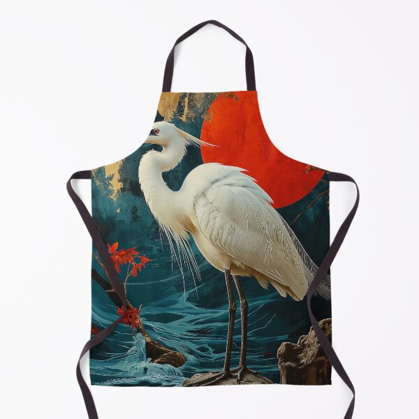 Item preview, Egret standing in turquoise water with a red sun designed and sold by Rockwpapart.