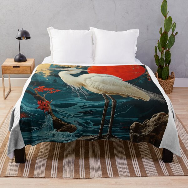 Item preview, Egret standing in turquoise water with a red sun designed and sold by Rockwpapart.